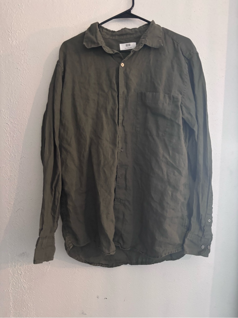 Uniqlo Olive Button-Down Linen-Blend Shirt